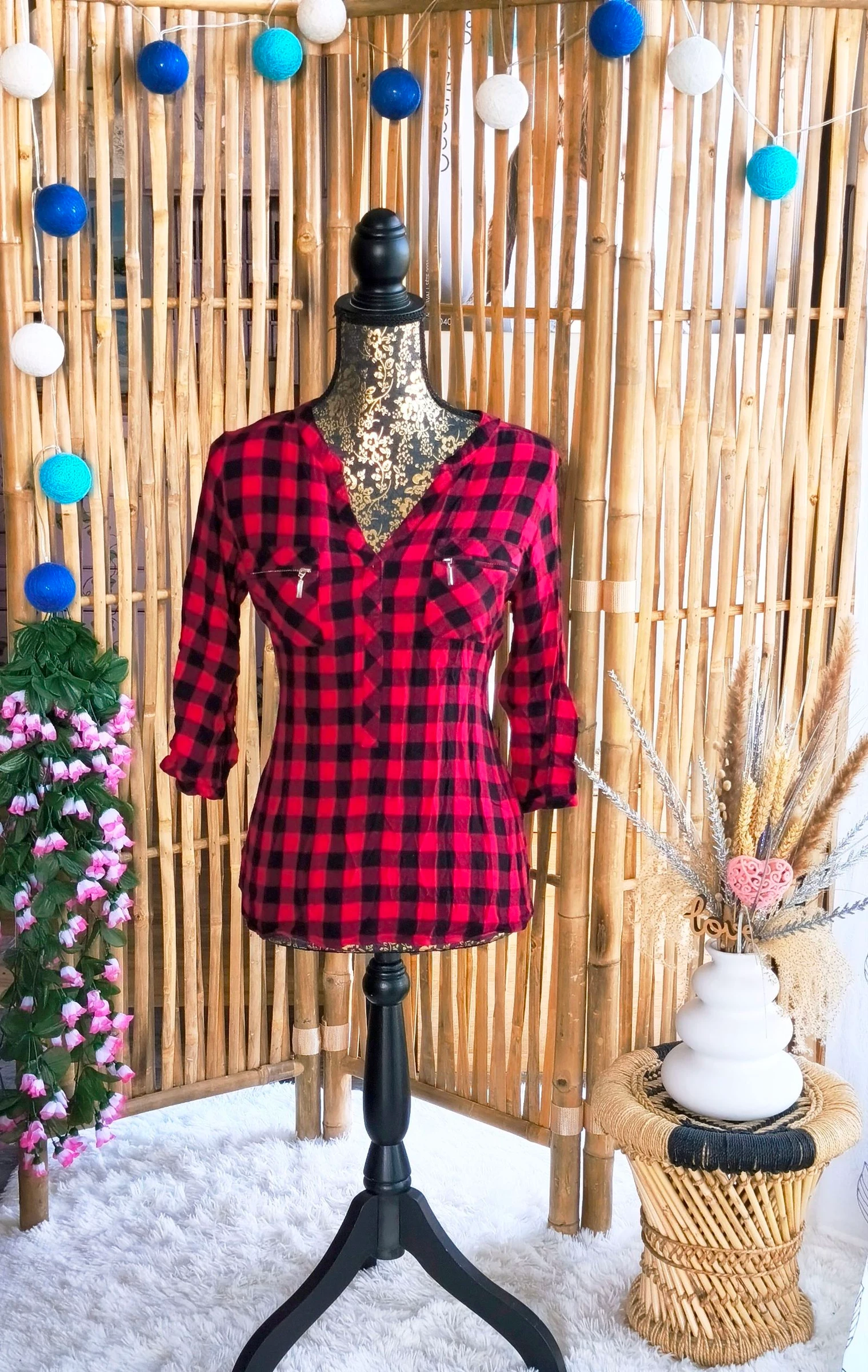 ❤️ chemisier à carreaux manches 3/4 femme T38 ❤️